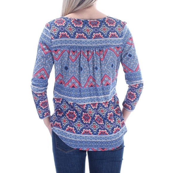 Lucky Brand Blue Mosaic Tie-Collar Boho Blouse - Picture 7 of 7